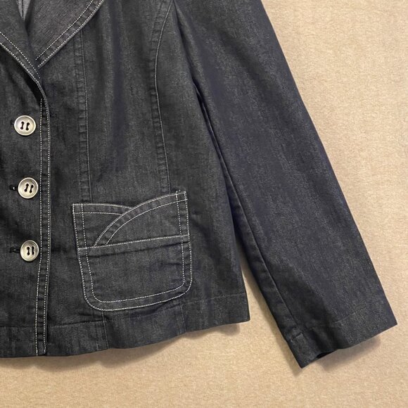 Cato Denim Jacket Women's XL Black Pockets Silver Metallic Thread - Picture 4 of 11